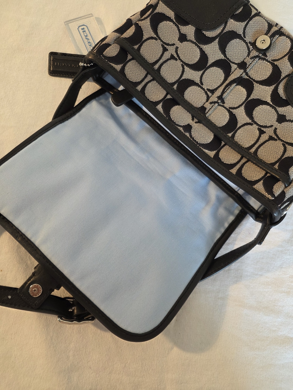Coach Black and Grey Signature Shoulder Bag with Buckle Flap - Picture 5 of 8